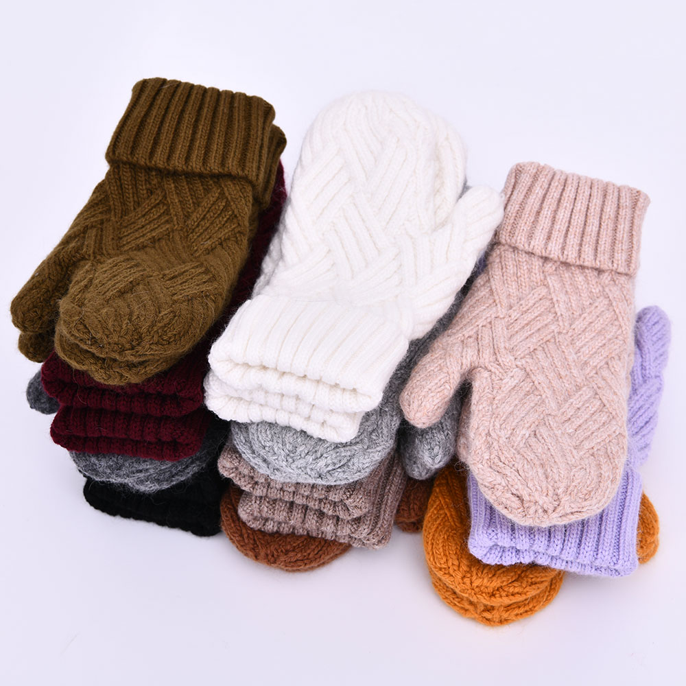 Hot Selling Thick Warm Cashmere Wool Knitted Mittens Women Lady Fashion Winter Knit Gloves