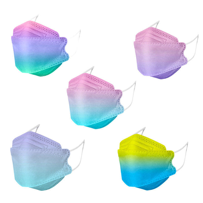 5 color adult melt-blown disposable fabric non-woven fish mouth shape rainbow-mask willow leaf type gradient 3d face facemasks