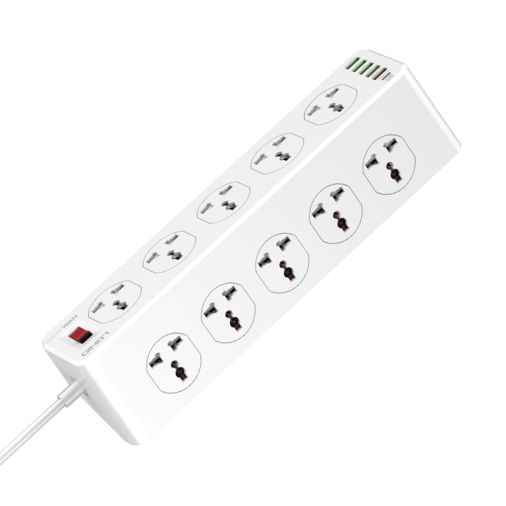 Удлинитель питания LDNIO SC10610, 100-250 В, 10 розеток + 5 портов USB + 1 порт PD