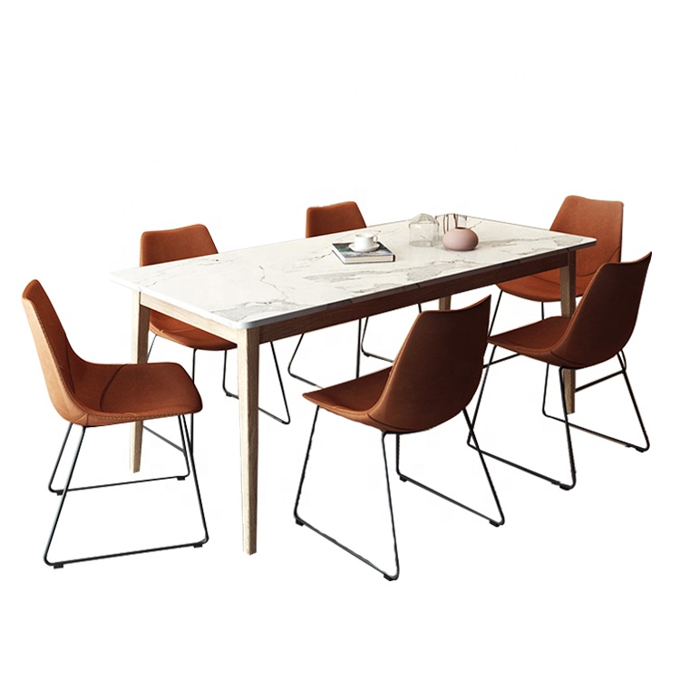 Restaurant french style Vintage Retro sillas Industrial cognac leather small dining table chairs with metal frame