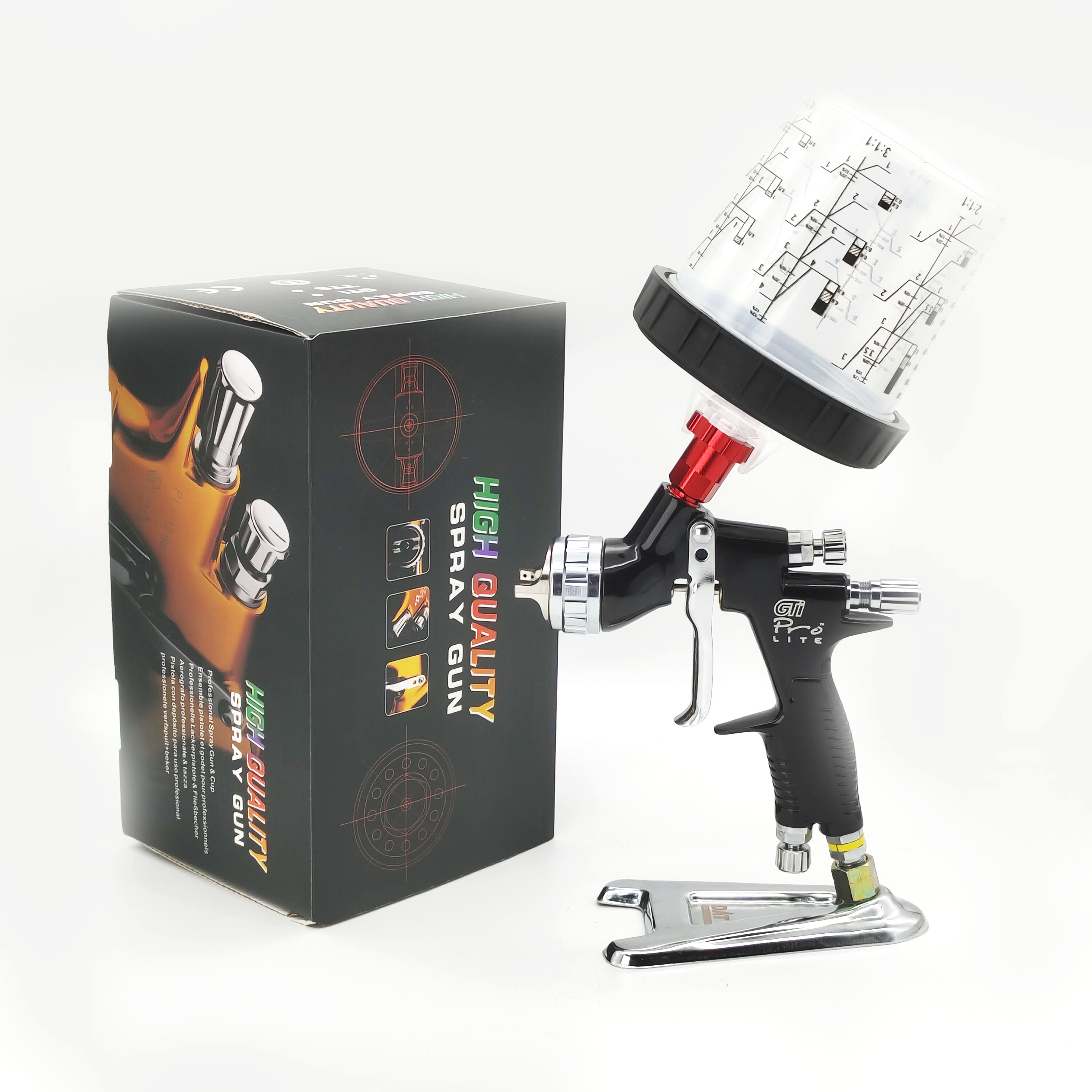 GTI SPRAY GUN WITH 600CC MIXING CUP Spray Gun With Adapter Pps Tank 1.3/1.8mm Nozzle Air Spray Gun With Quick-Connect Wash-Free