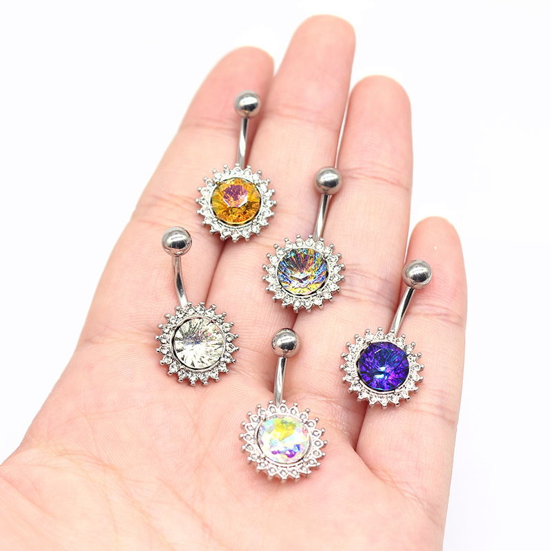 BBR-134 Titanium Navel Ring Surgical Ball Zircon Belly Button Ring K9 Glass Belly Rings Body Piercing Belly Jewelry