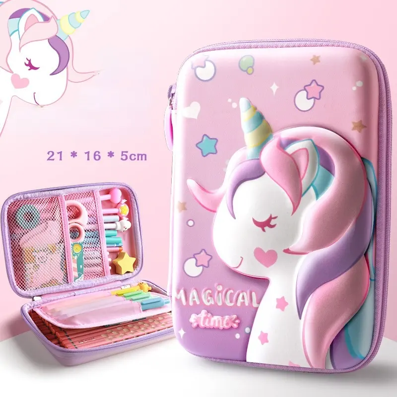 Hot selling Anime 3D EVA Unicorns Rabbit Pencils Case Bags School Supplies for Girls Boys Double Layers Waterproof Pencil Cases