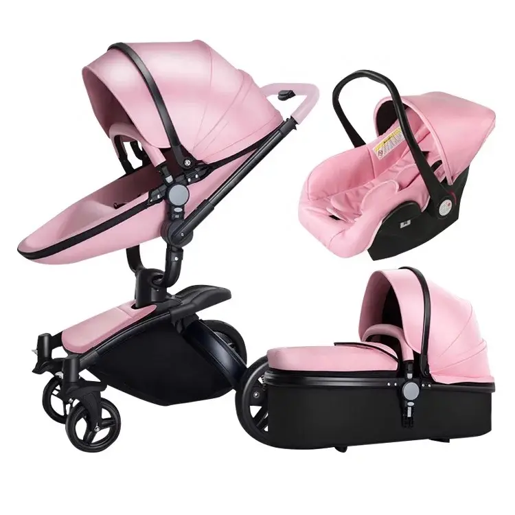 Baby Stroller 3 In 1 Luxury High Landscape Travel System Baby Pram 360 Rotation Pushchair with Bassinet and Car Seat