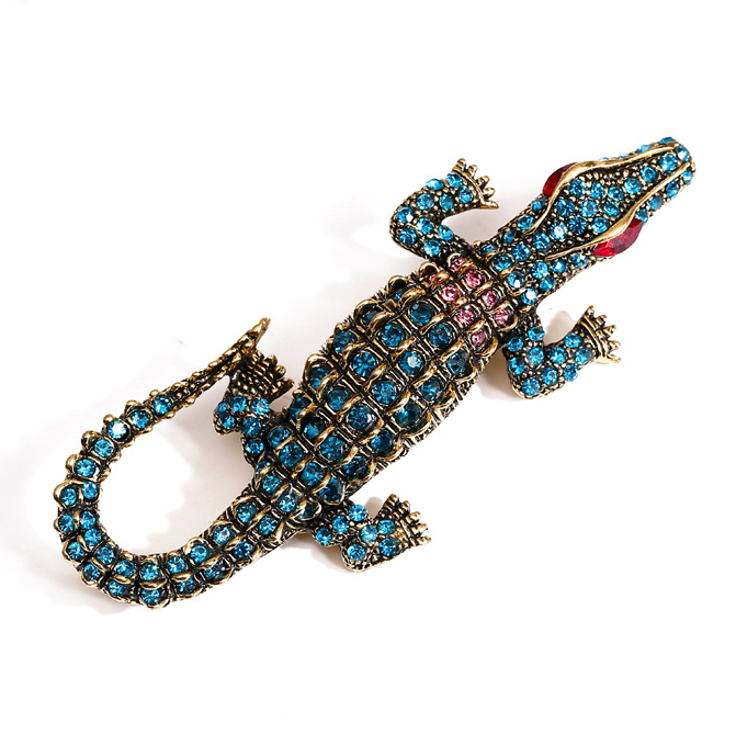 Handsome Brooches Pin Men Crocodile Brooches Rhinestone As Western Suit Accessories