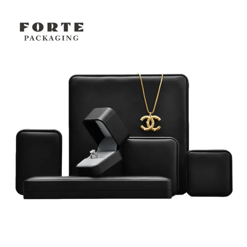 FORTE Luxury Custom Ring Packaging Box PU Leather Jewelry Organizer Black Packaging Boxes