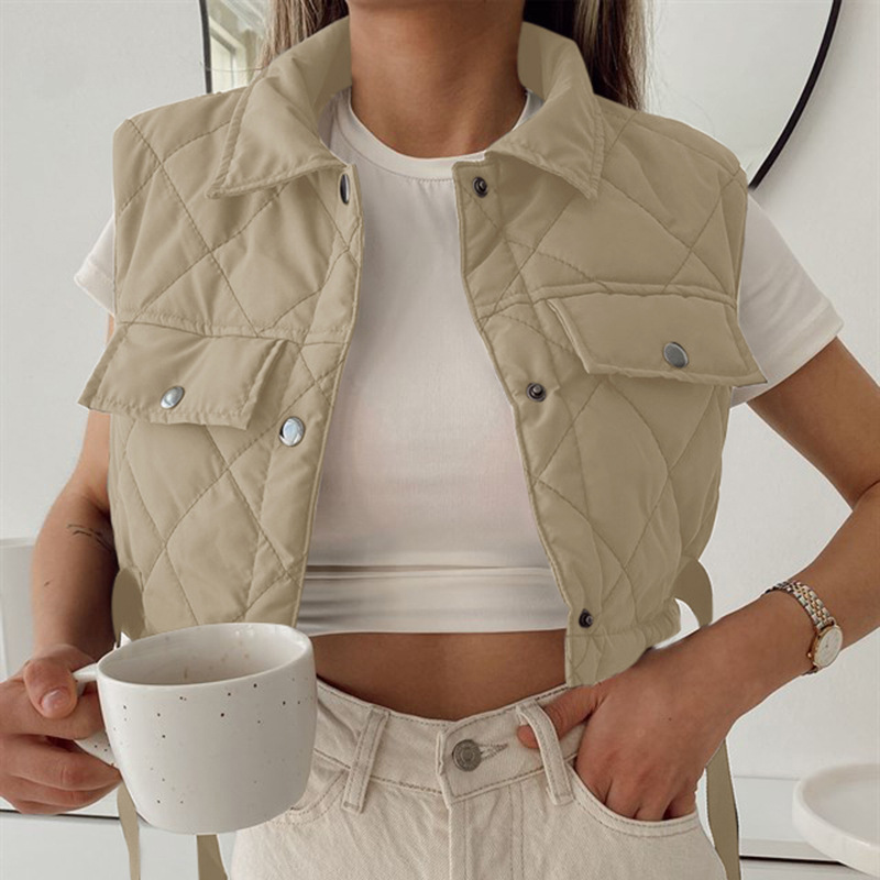 sh10363a 2021 New Women Cropped Gilet Jacket Sleeveless Fashion Casual Streetwear Woman Waistcoat Tops jacket