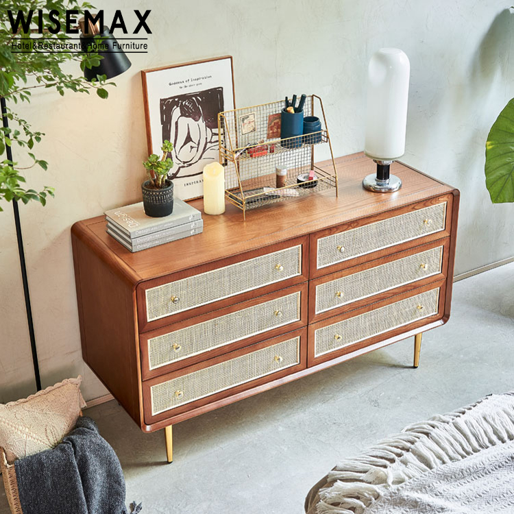 Мебель WISEMAX для гостиной, ротанговый шкаф из массива дерева, шкаф для хранения с 6 ящиками, деревянный буфетный шкаф для столовой, шкаф для хранения