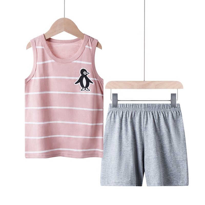 Summer Wear Boys Vest And Pants Set Wholesale Pure Cotton Sleeveless Pajamas Children Clothing Kids Clothes Girls Tank Tops