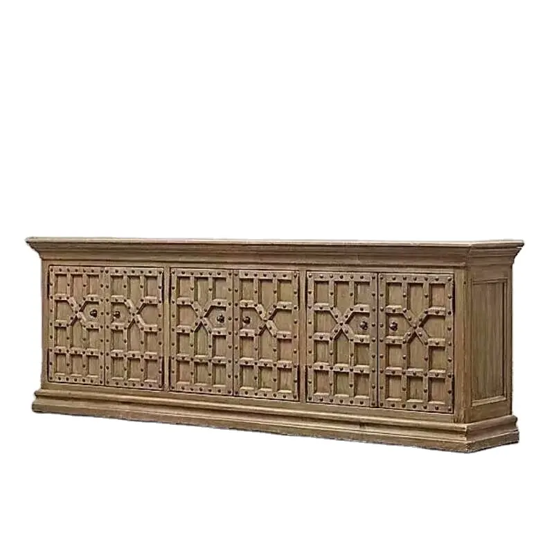 American country living room high-end art solid wood antique TV cabinet with rivets custom furniture
