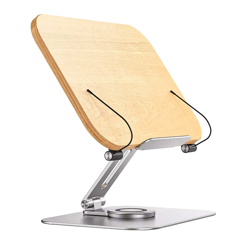 Boneruy New Arrivals Aluminum Alloy Wood Bamboo Rotatable Adjustable Foldable Desktop Reading Book Stand Holder