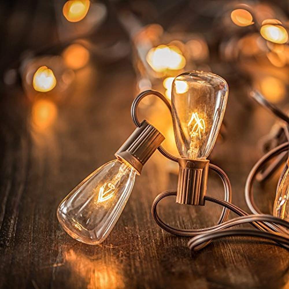 25 футов, 25 прозрачных лампочек ST35, Классические гирлянды Эдисона для внутреннего дворика, светлая черная, коричневая уличная гирлянда с кабелем, украшение для рождественской и свадебной вечеринки