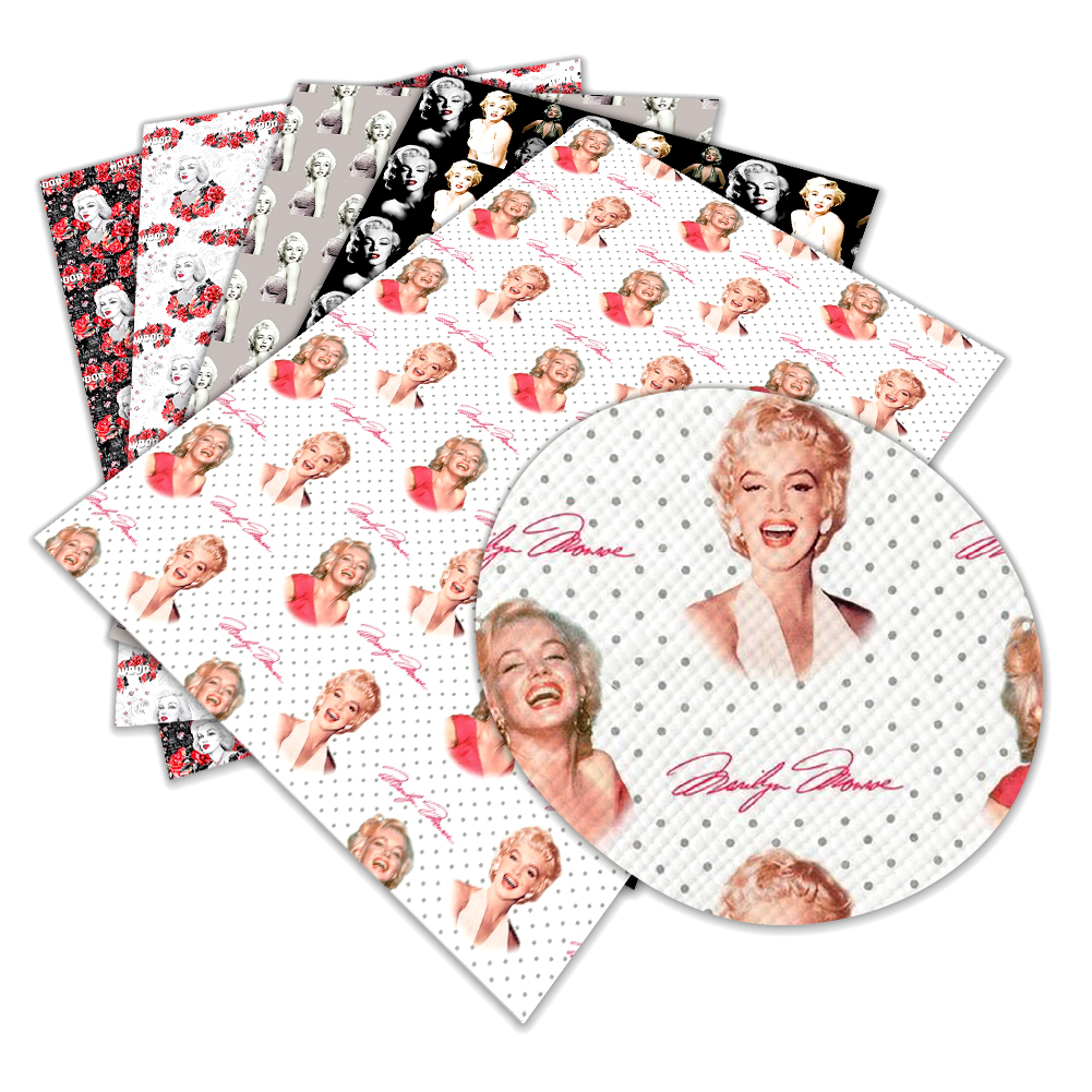 Wholesale high quality fashion Monroe printed Synthetic PVC PU faux leather Fabric Sheets for hair Bow Crafts