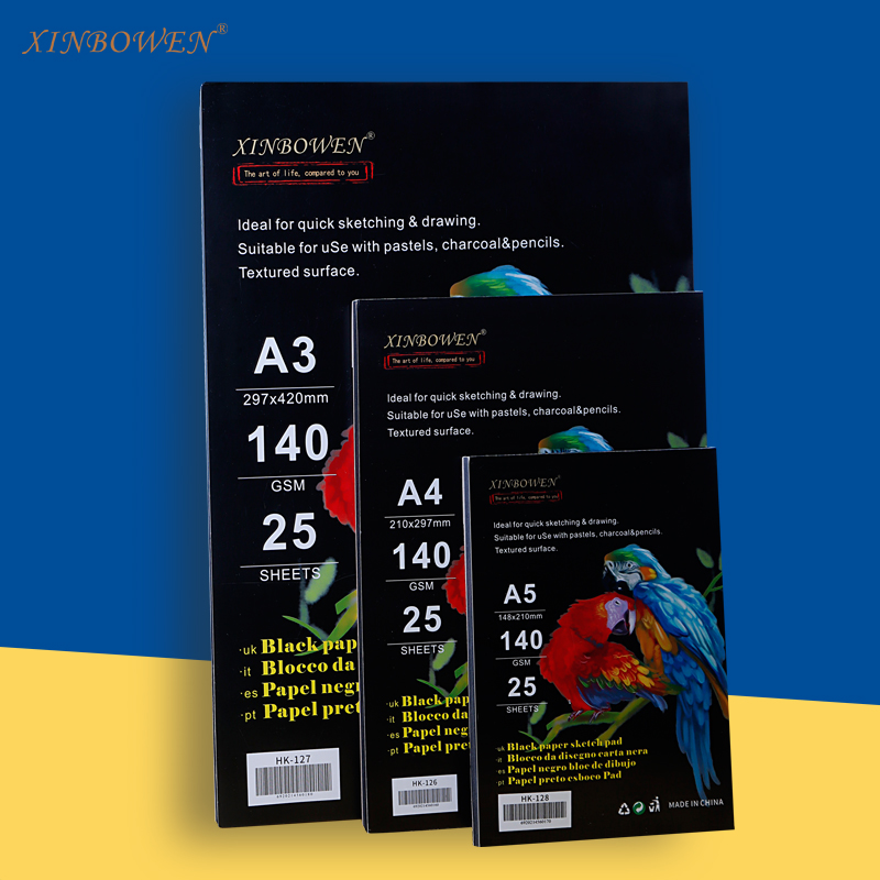 Альбом для скетчей Xinbowen, новый дизайн, 140 г/м2, 25 листов, A4, черный, в твердой обложке, альбом для скетчей, угольный карандаш для рисования и покраски
