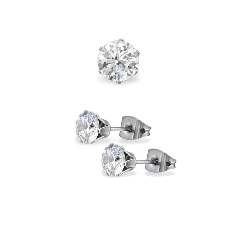 Eternal Metal ASTM F136 Titanium Pair Of CZ Prong Set Implant Grade Titanium Earring Studs Body Jewelry