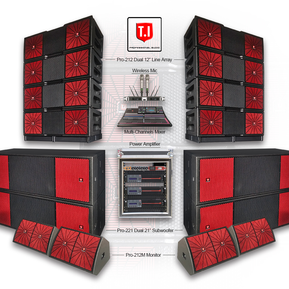 Professional 12-Inch Dual & 21-Inch Bass Waterproof Audio Sound Equipment Three-Way Passive Line Array System Speakers Set