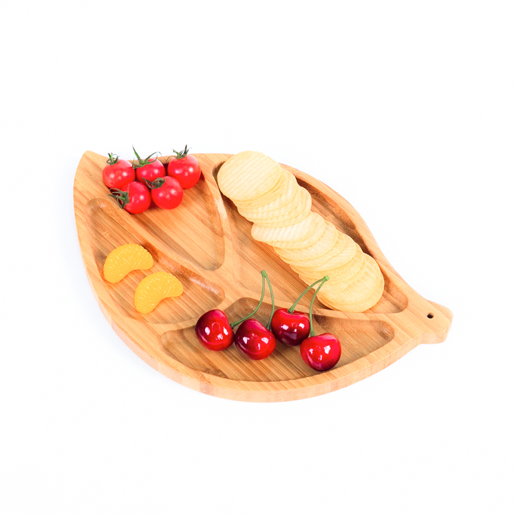 Bamboo Leaf Shape Wooden Snack Plate Dessert Platter Unique Appetizer Serving Tray Fruit Platter Dish Leaf Plates for Parties