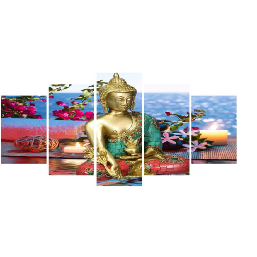 5 Panel Wall Art Canvas Painting God Buddha Style Pictures Spa Flower Modern Wall Decoration For Living Room