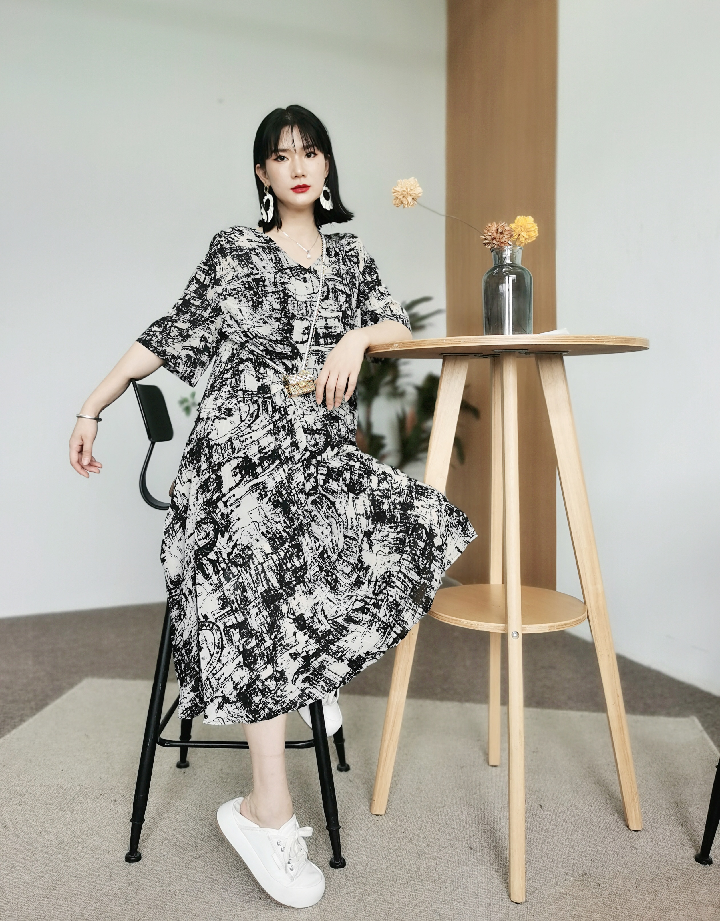 High Quality Robe 2021 New Arrivals Tie Dye Short Sleeve V-neck Korean Clothes Long Printed Casual Dresses