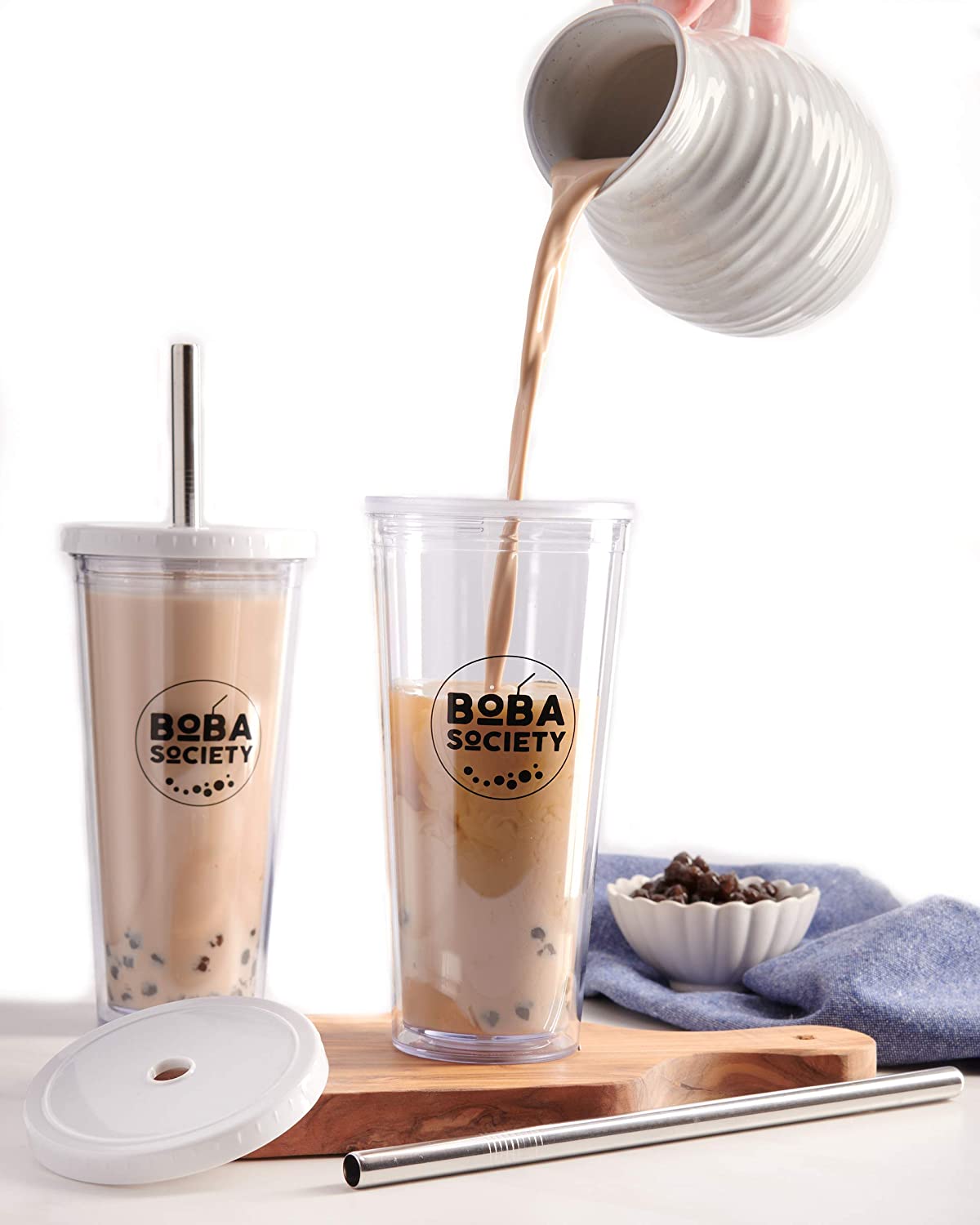 Многоразовая чашка Boba/стакан для чая из пузырчатой стали, соломенная чашка boba для смузи с соломенной крышкой, изолированная двойная стенка, стакан boba