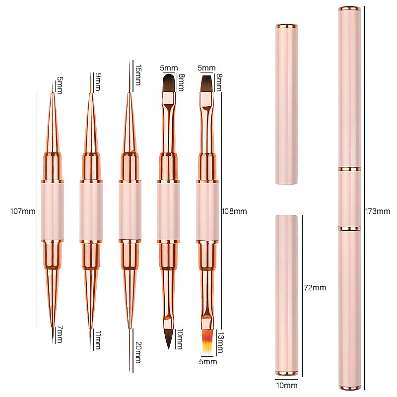 Manicure Line Drawing Pen Nail Art Brush Set Professional 5pcs.rose Gold Nail Brushes Set Painting Nail Brush Set Double End