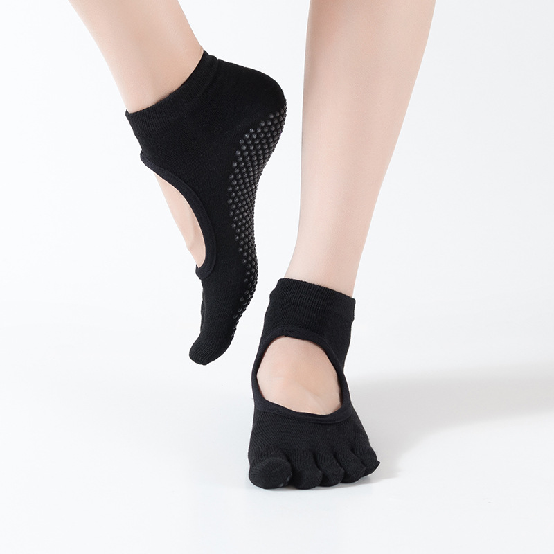 Hot Sale Knitted Solid High Stretch Pilates Ankle 5 Toe Anti-Slip Yoga Socks