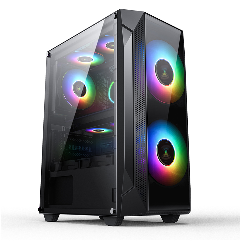 Чехол KINGDOM для игрового ЦП белого/черного цвета с закаленным стеклом RGB Fan ATX Mid Tower