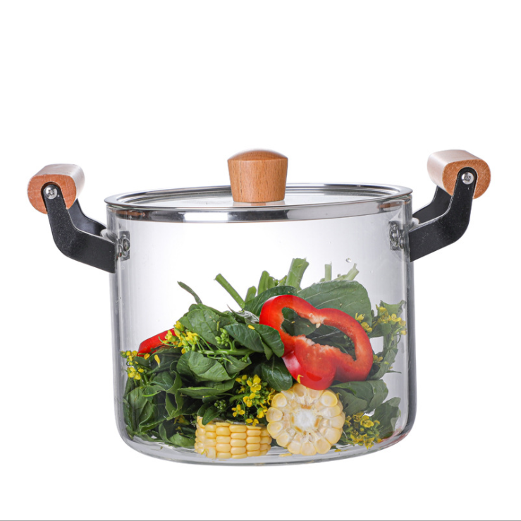 Heat-resistant Glass Stovetop Pot and Pan with Lid, The Best Handmade Glass Cookware Set Cooktop Safe for Pasta Noodle