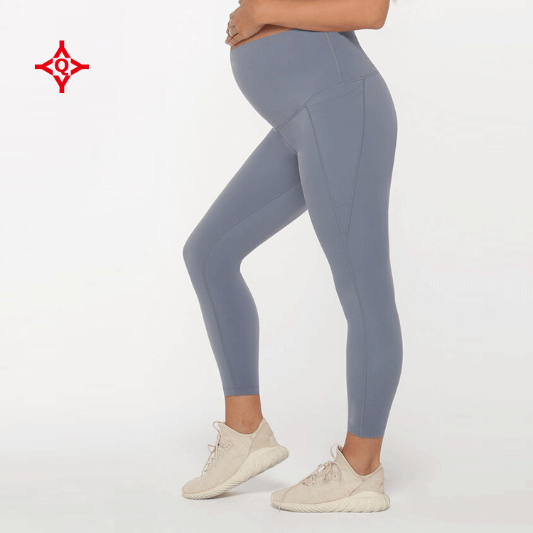 Custom High Waistband grey maternity leggings pocket yoga leggings gym pants for maternity women