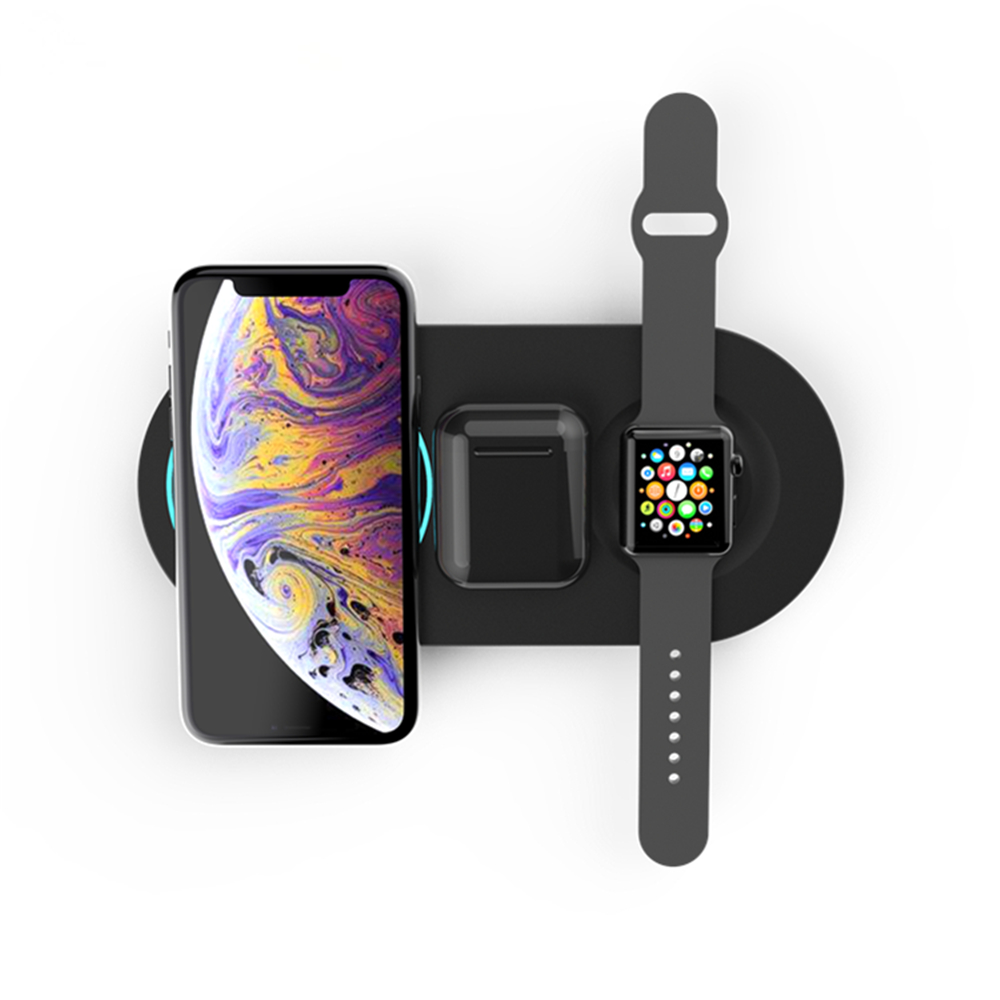 Беспроводное зарядное устройство MIQ 3 в 1, 10 Вт, подставка для Apple Watch/Mobile Phone/air pods, встроенная зарядная панель с 3 катушками
