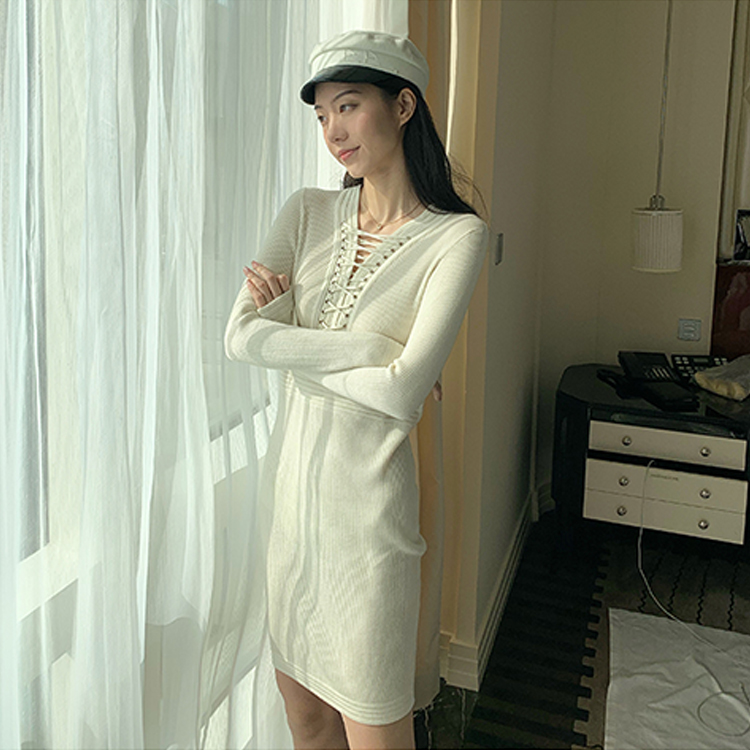 New arrival 2021 v neck long slim lady dress fashion women clothing lady dress