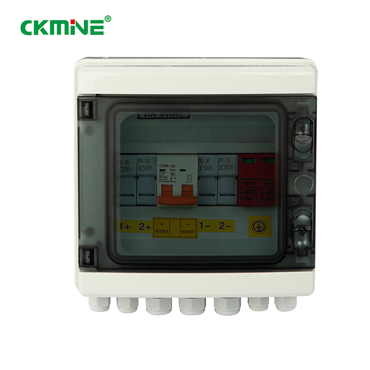 CKMINE Solar Power System IP65 2 String Array 2 In 1 Out DC Waterproof 32A PV Combiner Box For Outdoor Solar Panel System