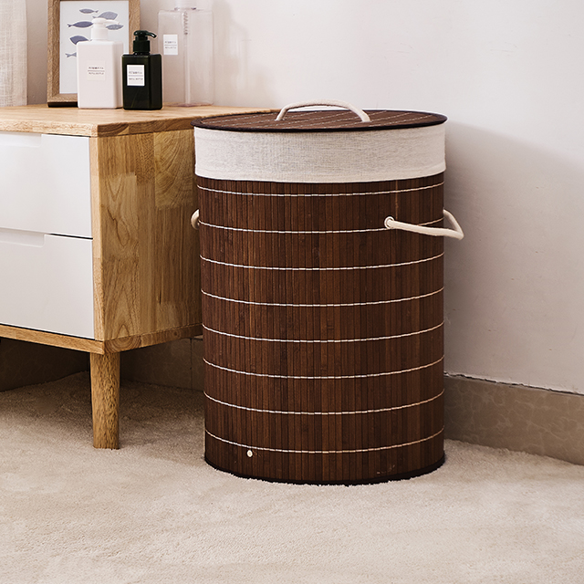 Home essential bamboo laundry basket with a lid and cotton lining