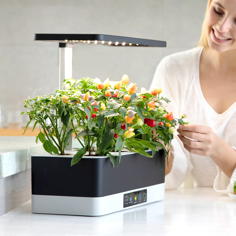 J&C Diy Countertop Mini Garden Height Adjustable Hydroponics Growing System Smart Herb Garden Black Indoor Gardening System