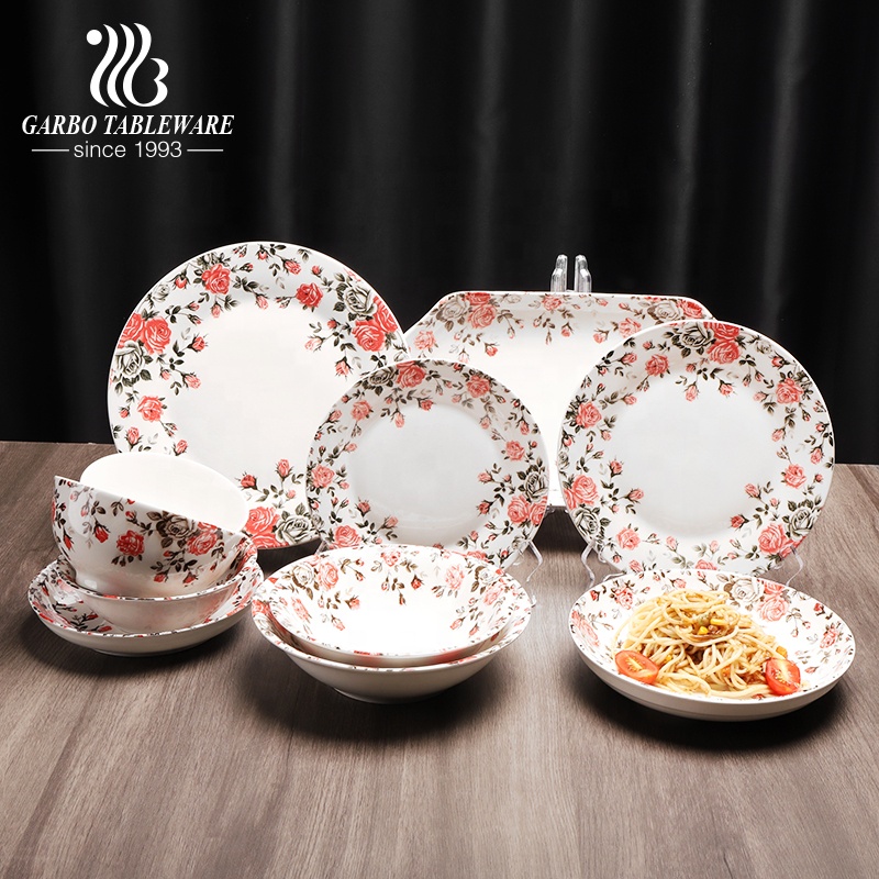 Ceramic Serving Plates and Bowls Floral Garden Oven Safe Hand Painted Stoneware Dinnerware Set Rose Porcelain Dinner Set