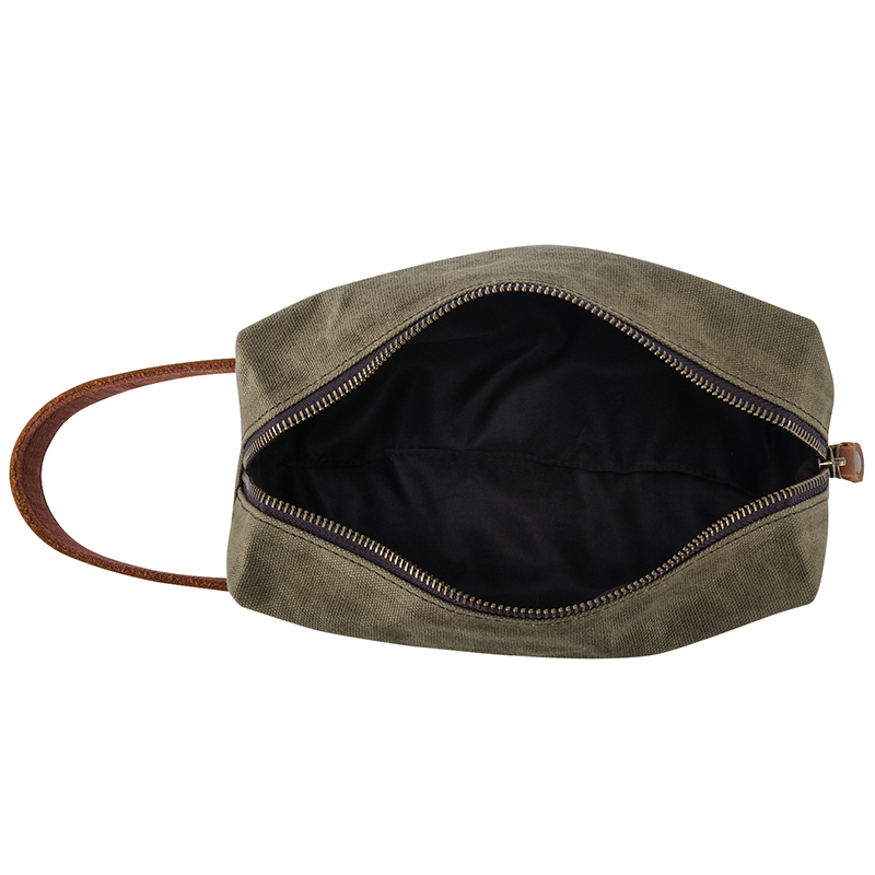 men women cheap gray blank cotton canvas makeup bag waterproof leather travel toiletry bag wholesale