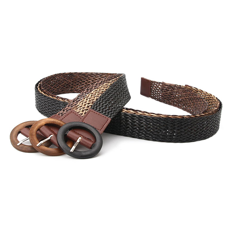 New Design Bohemia Wholesale Wooden Buckle Fashion Woven Braided Ladies Belt