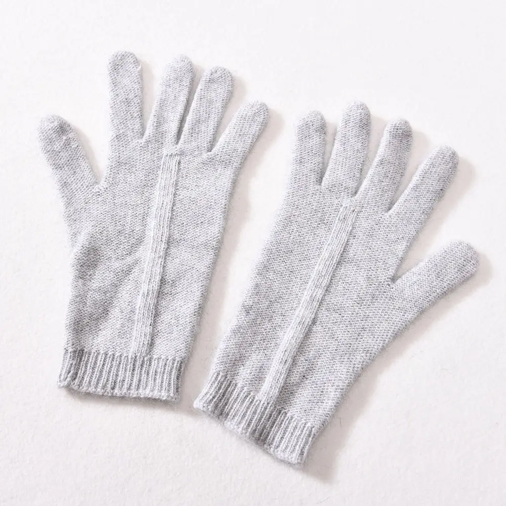 Wholesale Cashmere Knitted Full Finger Gloves Cycling Ski Daily Outdoor Winter Luxury Women Five Fingers Knitted Hand Gloves