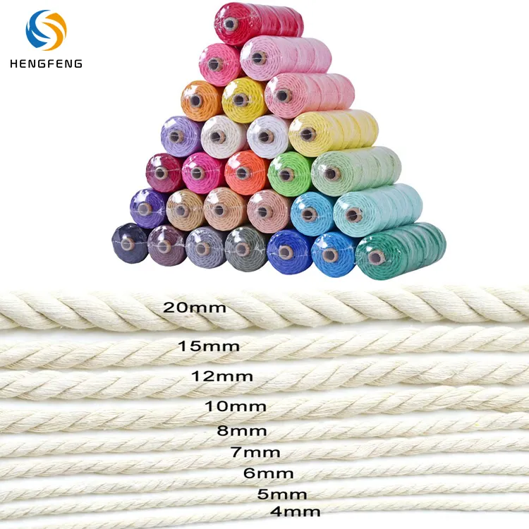 Custom colored natural color 3 Mm 8mm 3mm-20mm Bulk Cotton Rope Cord Thread Makramee Garn Corde Coton Macrame