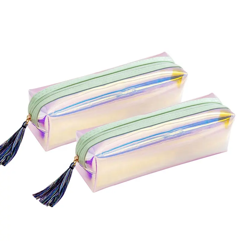 Custom Girls Transparent PVC Holographic Laser Pouch Pencil Bag for Children Kids
