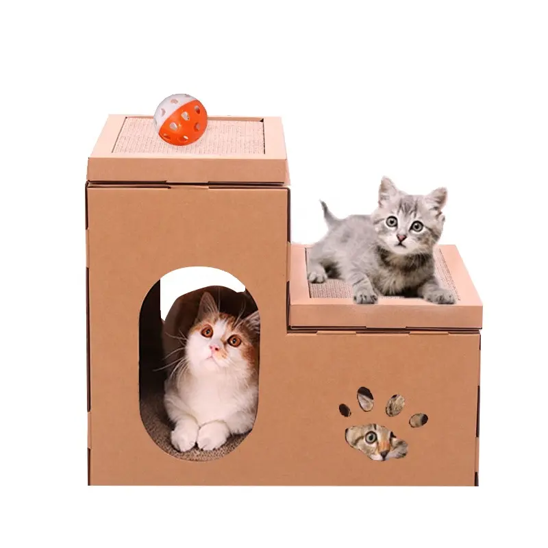 Hotsale Eco-Friendly Pet Nest Ladder Toy Corrugated Cardboard Double-level Housing Cat Scratcher