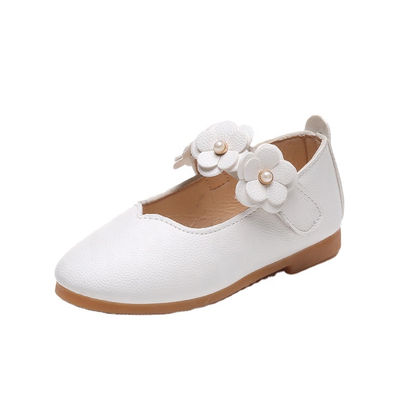 Cute kid girl princess flower ballerinas shoes leather flat shoes