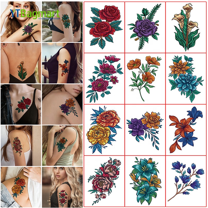 Custom Transfer Sexy Art Arm Hand Neck Wrist Temporary Colorful Lotus Beautiful Flower Water Tattoo Sticker