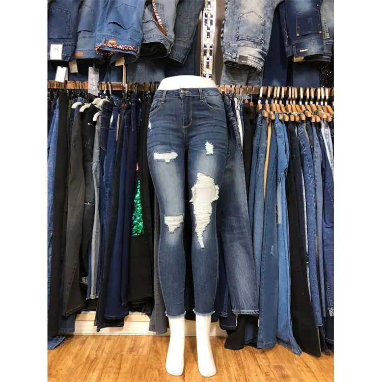 Cheap Wholesale Good Quality Skinny Ladies denim used jeans women jeans stock Lots overruns branded clothing