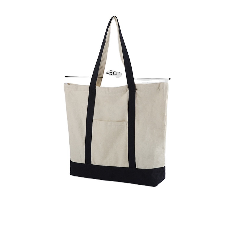 Stylish Canvas Tote Bag With an External Pocket, Top Zipper Closure, Daily Essentials