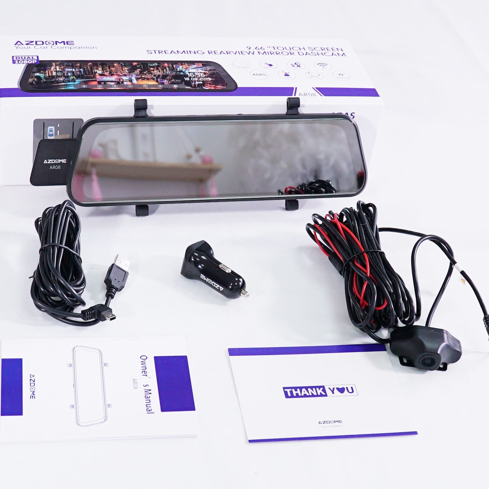 AZDOME 9.66inch Streaming mirror dashcam WiFi GPS car black box