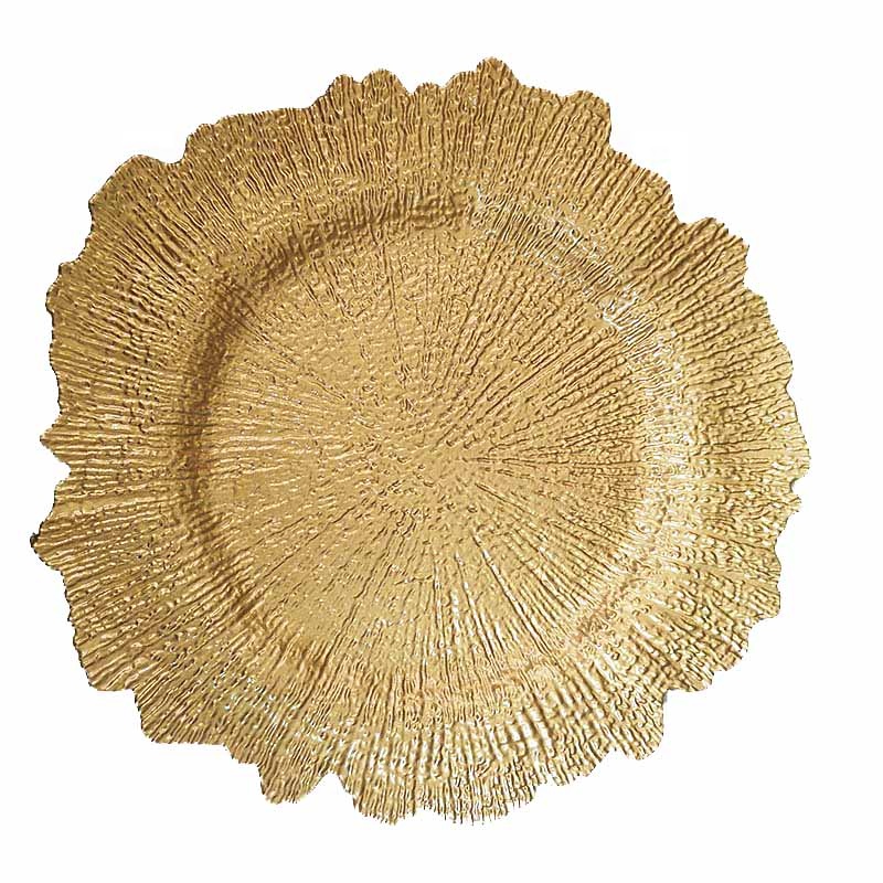 Factory Wholesale Plastic Charger Plate Round Gold Sliver transparent Fine Beads Under Plate