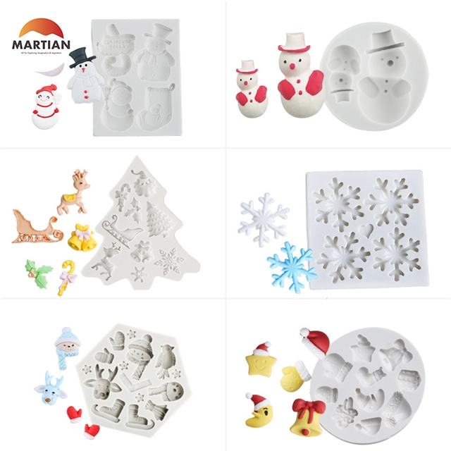 Christmas Bells Silicone Chocolate Mould Resin Molds Snowman Snowflake Fondant Candle Mold Handmade Cake Soap Molds Mouldings