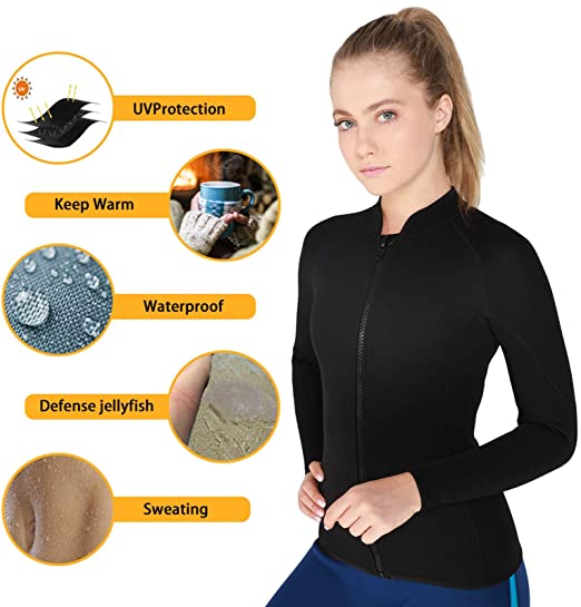 Wetsuits Top Jacket Vest adult 2mm Neoprene Long Sleeve Shirt Front Zip Sports XSPAN for Scuba Diving Surf Swimming Snorkel