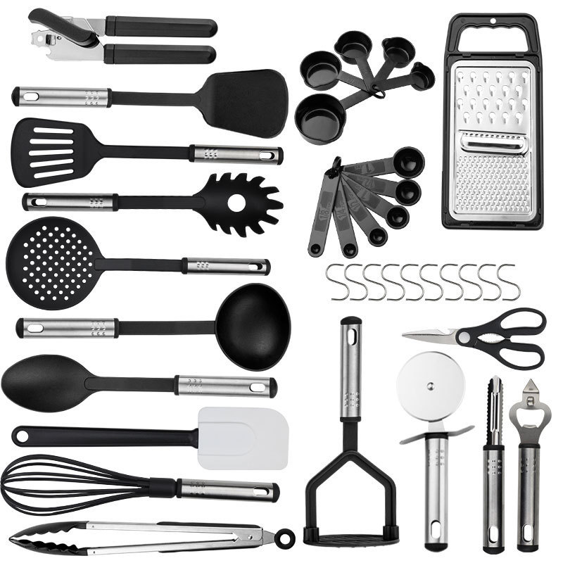 Kitchen Utensil Set Silicone Cooking Utensils Gadgets Spoons for Nonstick Cookware Stainless Steel Spatula Set